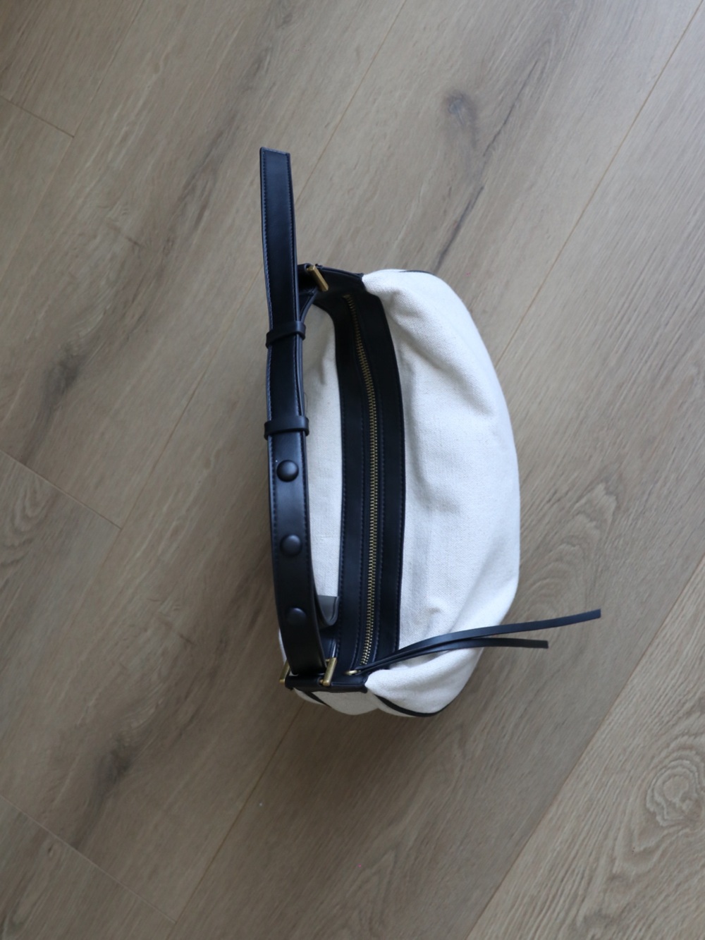 Zara Linen Cotton Oval Hobo Shoulder Bag Cream Black - Picture 4 of 15